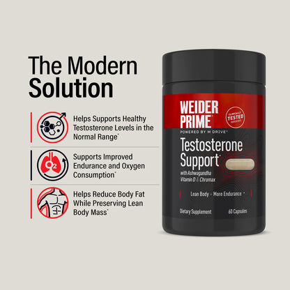Weider Prime Testosterone Support for Men – KSM-66® Ashwagandha, Zinc & Vitamin D3 – 60 Capsules