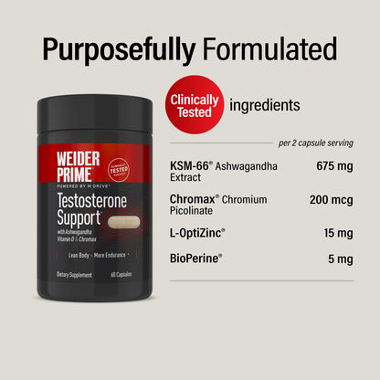 Weider Prime Testosterone Support, Men's Health Supplement, 120ct